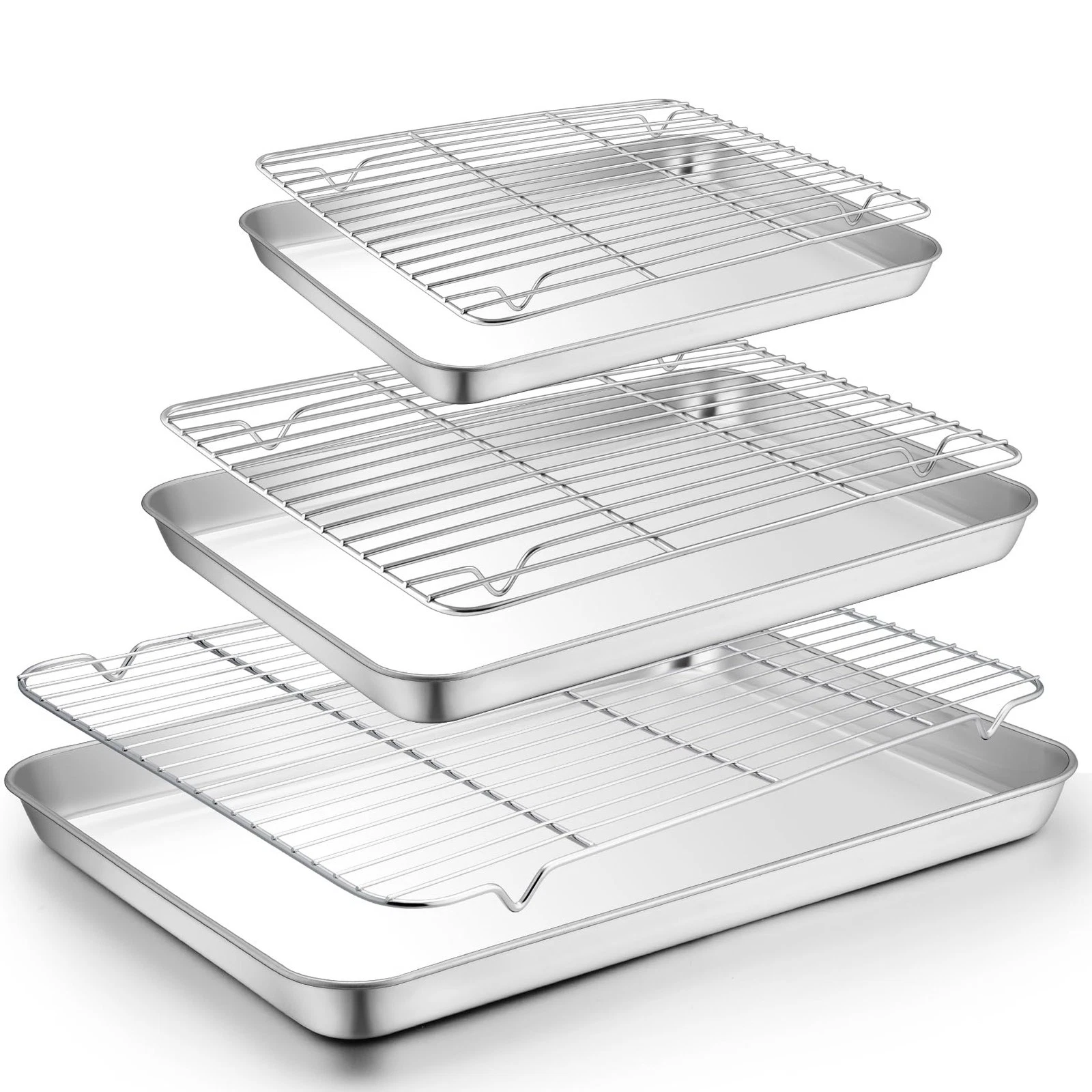 TeamFar Baking Sheet with Rack Set (3 Pans + 3 20'' & 16'' & 12.5'', Silver