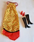 Vtg 1978 Best Buy Barbie Yellow w/Black & Red Print Dress #2218 + Heels & Boots