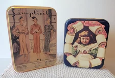 2 Vintage Bristolware Simplicity Pattern And J&P Coats Six Cord Thread Tin Cans