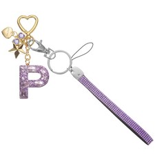 Initial Letter Keychain Letter-P Keychains Bling Love Star Key Chain Purple