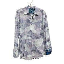 Robert Graham Men's Sz Large Classic Fit Button Shirt Flip Cuff Geometric Blue