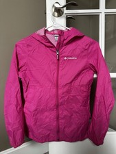 Columbia Girls' Pink Purple Rain/Windbreaker Zip-Up Jacket Size Medium 10/12
