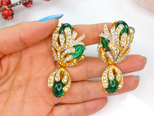 KJL KENNETH LANE 60S VTG FLORAL MOGUL GLASS CABS CRYSTAL CHUNKY DROP EARRINGS XL
