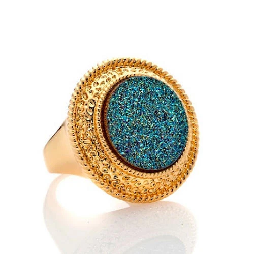 Novo na caixa Bellezza "Luminoso" pedra preciosa quartzo drusa anel detalhe corda bronze amarelo - Imagem 2 de 4