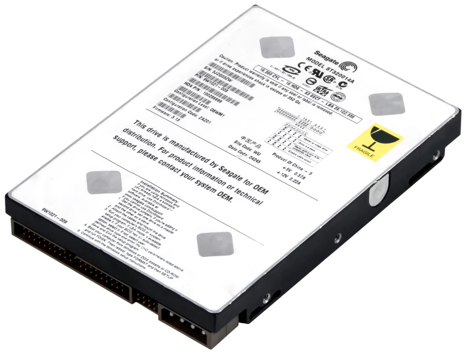 Hard Drive Seagate U-Series X 20GB 5400RPM 2MB PATA ATA IDE ST320014A 3.5" Inch - Image 2 of 2