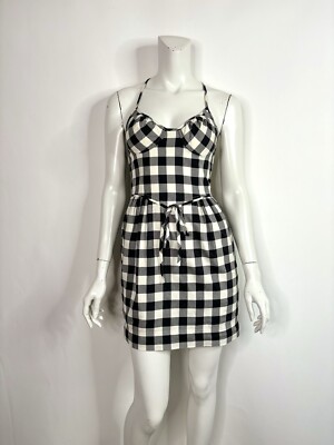 Vtg Moschino 90s Black White Gingham Print Dress 44 L