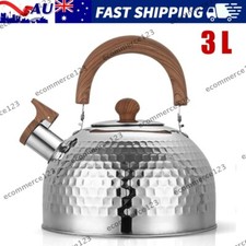 3L Stovetop Whistling Tea Kettle Wood Grain Stainless Steel Tea Pot Water Kettle