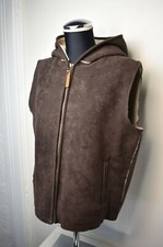Relativity Faux Brown Suede Hooded Full Zip Sherpa Lined Vest - Women's M