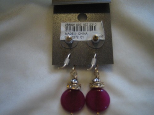 J.Jill 4 Pc. Earring Set. Ornate Fuchsia Drop on French Wire, & Gold Disk Post. - Picture 3 of 5