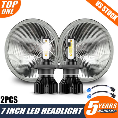 For Dodge D100 D200 D300 Pickup 7inch Round LED Headlights Hi/Lo Sealed Beam 2x