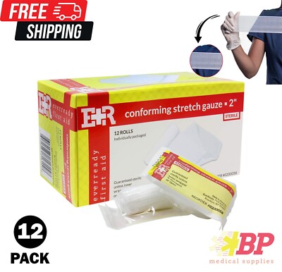 Ever Ready First Aid Sterile Conforming Stretch Gauze Roll Bandage 2'' - 12 Pack