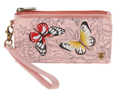 Anuschka Hand-Painted Leather Organizer Wallet with RFID-Butterfly Garden-NWT