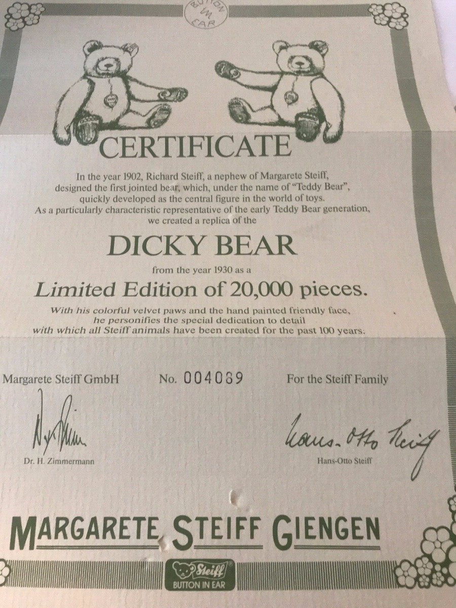 ❤Steiff Dicky Replica 1930 Teddy🐻Bear 0172/32 1985 Blond Mohair