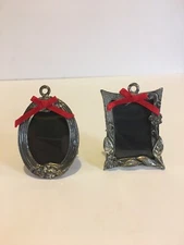 Vintage Miniature Pewter Picture Frame Floral Rectangle And Oval Set Of 2 Taiwan