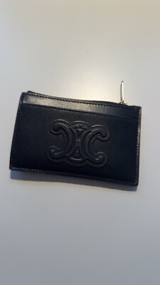 Celine Cuir Triomphe Kartenetui mit Reißverschluss schwarz gold 