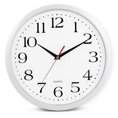12 Inch Wall Clock - Wooden Silent Wall Clocks Battery Operated Non 12'' D_white