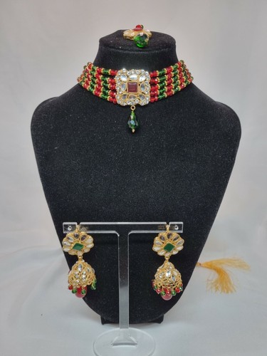 X1 Indisch Pakistanisch Rot Und Grün Sheesha Halsband Set