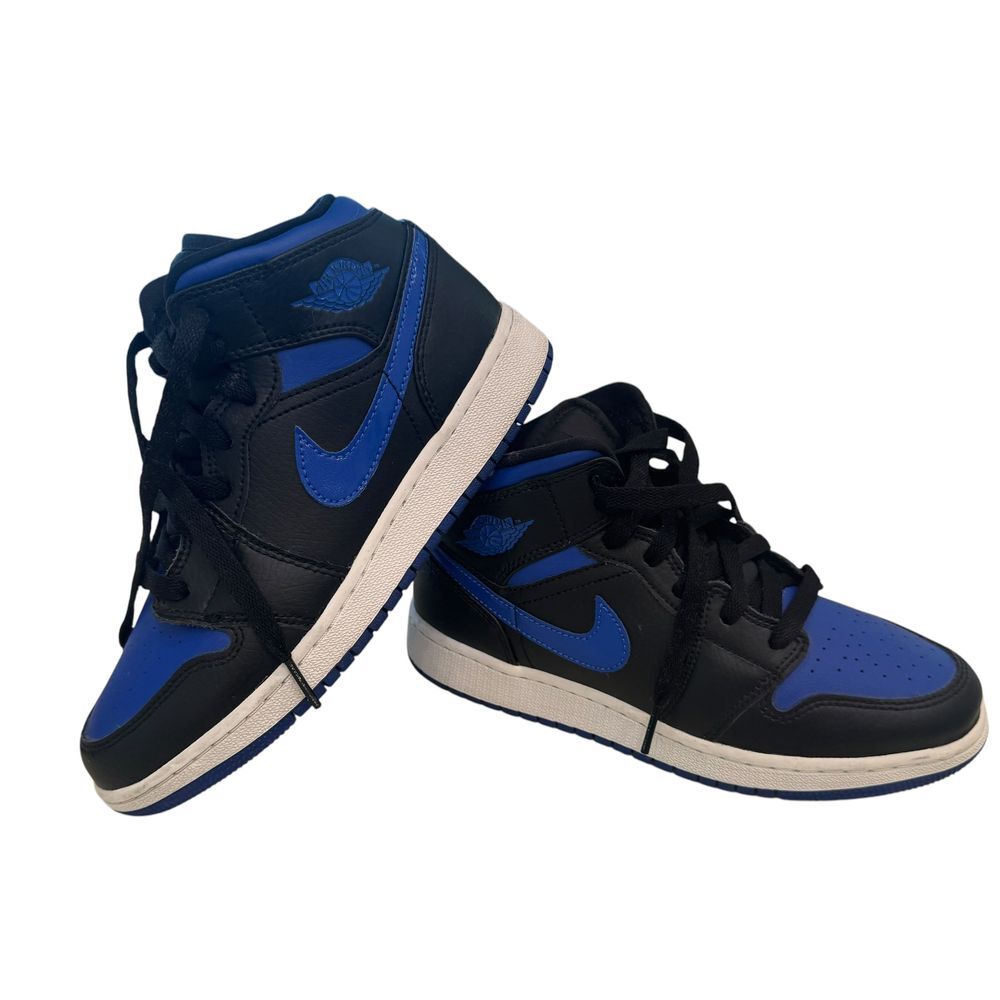 Nike Air Jordan 1 Mid Black Hyper Royal Blue Basketball Sneakers Youth SZ 4.5Y