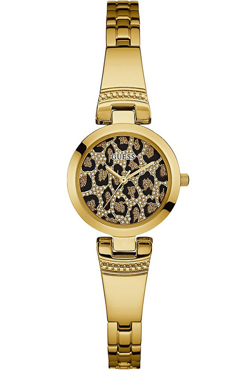 guess ladies dress watch W0890L3 ,25mm,Ladies Dress,Stainless Steel,Gold-Tone,Animal Print Dial,WR Black Tie Wedding