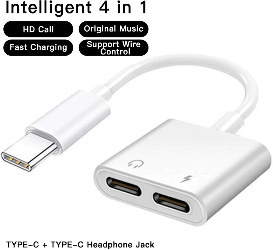 USB Type C Dual 2 IN 1 Splitter Audio Adapter Headphones Shop And Music - Image 3 of 4