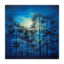 Original Oil Painting FULL MOON landscape Art Night Forest painting 10x10 inches