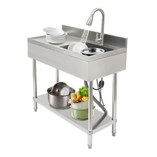 Free Standing Stainless-Steel Single Bowl Commercial Restaurant Kitchen Sink Set
