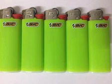 5 ORIGINAL mini bic lighter green color - NEW
