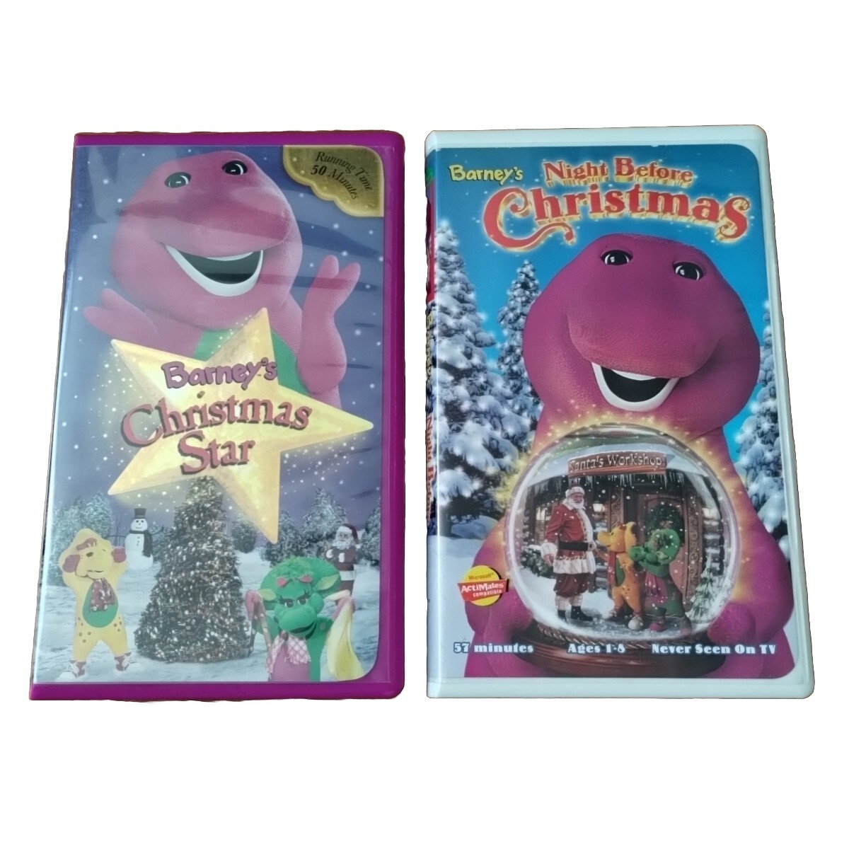 2 VHS LOT Barney's Christmas Star Night Before Christmas Hard