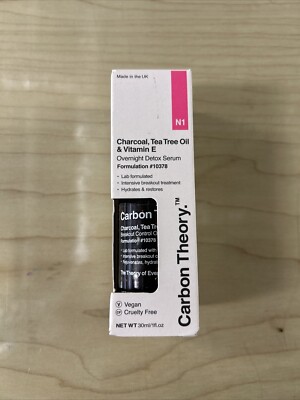 NIB Carbon Theory Charcoal Tea Tree Oil Vitamin E Overnight Detox Serum 1 OZ