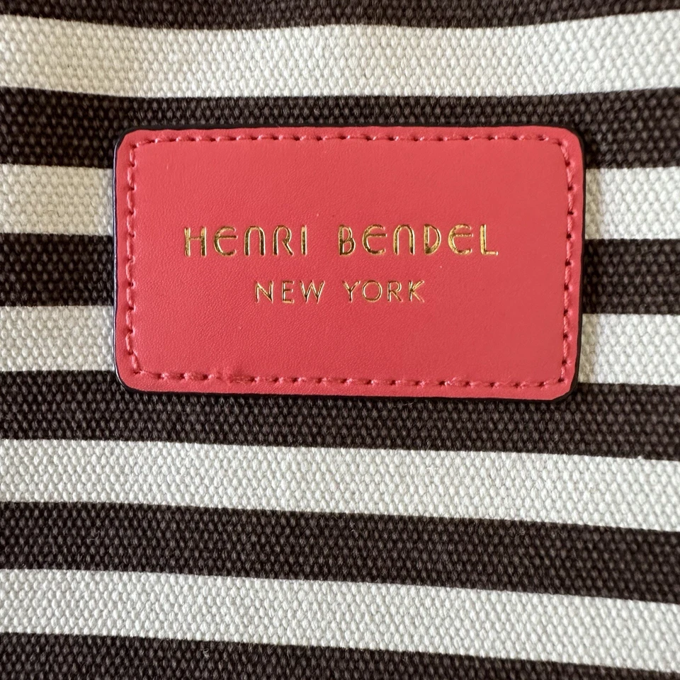 Henri Bendel New York Canvas Magazine Tote Bag Centennial Stripe Brown White - Image 3 of 4