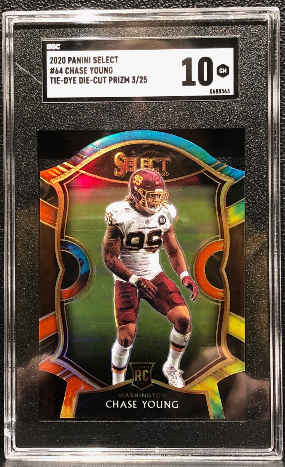 2020 PANINI SELECT CHASE YOUNG, #64 ROOKIE, TIE DYE PRIZM, DIE CUT, SERIAL #3/25