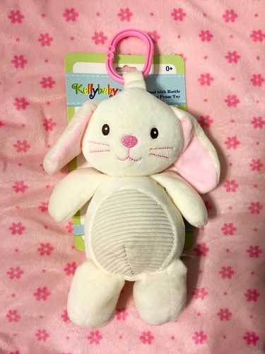 kelly baby plush animal with rattle clip-on pram
