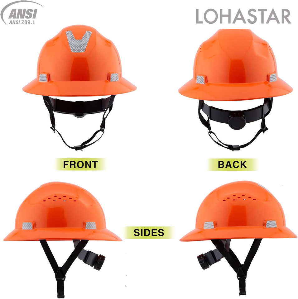 Full Brim Hard Hat Safety Helmet Vented ANSI Z89.1 Approved OSHA Hard