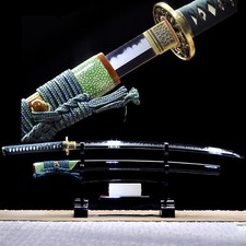 Green Japanese Samurai Katana Sword T10 Steel Clay Tempered Real Hamon Sharp