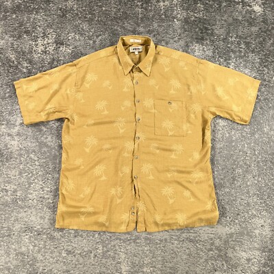 VTG Campia Moda Hawaiian Shirt Mens XXL Yellow Palm Tree Print 90s Rayon Camp