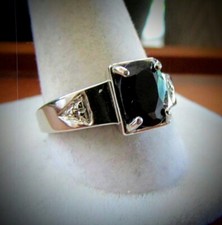 1.52 cwt. Genuine Black Sapphire  Diamond Size 7 Ring in 925 Sterling Silver