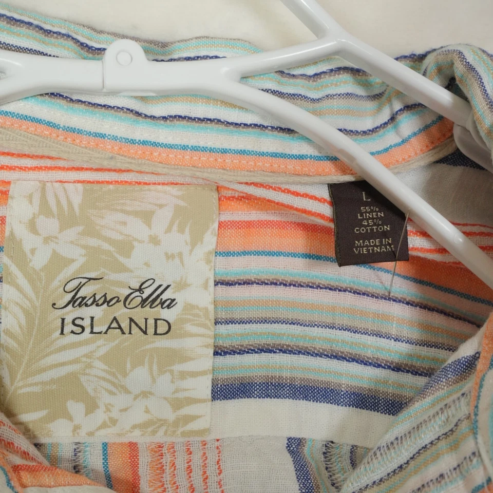 TASSO ELBA Button-Up Linen Blend Shirt Men L Outdoor Colors Beach Casual Summer - Image 3 of 4