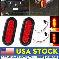 2 Red 6 Oval Trailer Lights 10 Led Stop Turn Tail Truck Sealed Grommet Plug Dot