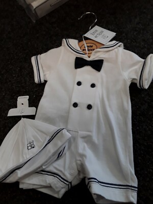SALE NEU JUNGEN EMILE ET ROSE MATROSEN STRAMPLER & MÜTZE 7257 GRÖSSEN N/B 1 3 6 9 12 MTH