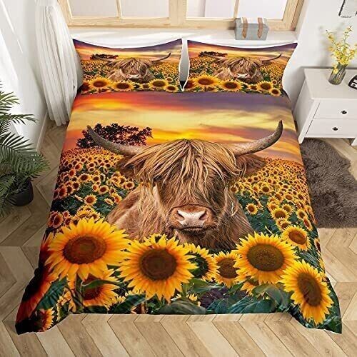 Highland Kuh Bettwäsche Set Kinder Sonnenblume Rinder Bettdecke voll - Bild 10 von 22