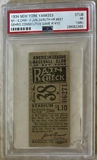 1934 BABE RUTH HR #697 LOU GEHRIG STREAK GAME #1410 TICKET STUB YANKEES POP2 PSA