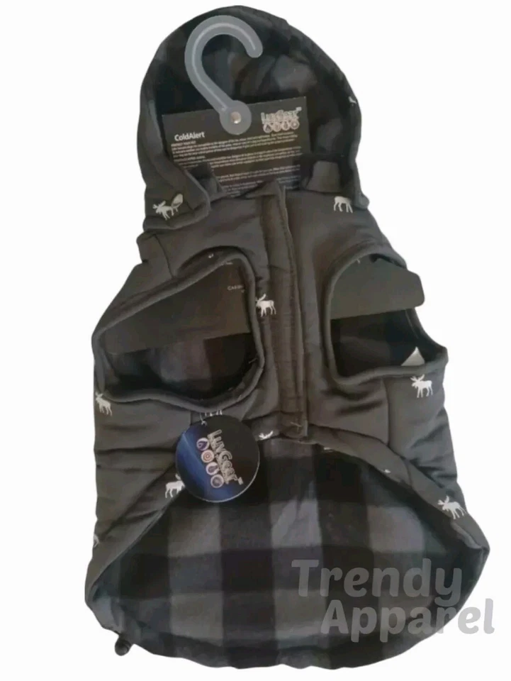 LuvGear Reversible Gray, Plaid Flannel Moose Puppy/Dog Coat/Jacket S, M, L, XL - Image 2 of 4