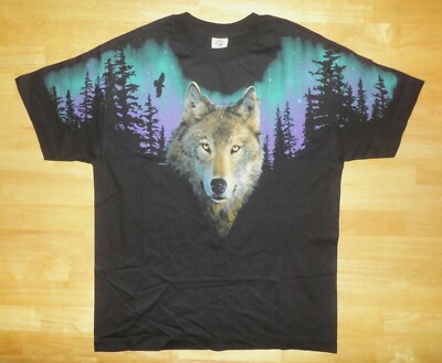 Vintage 1999 Peter Kull Wolf Northern Lights 2 Sided Shirt Adult Large *NEW* 90s