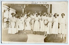 1912 high school girls white dresses, birthday? real photo postcard RPPC old