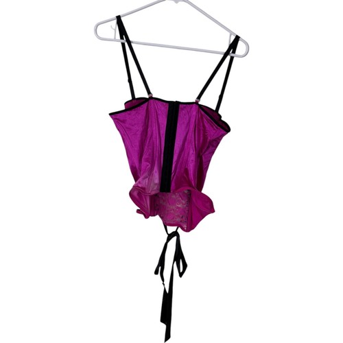 Playboy Lace Up Front Corset Womens Size 20 Purple Floral Lace Black Trim - Picture 2 of 6