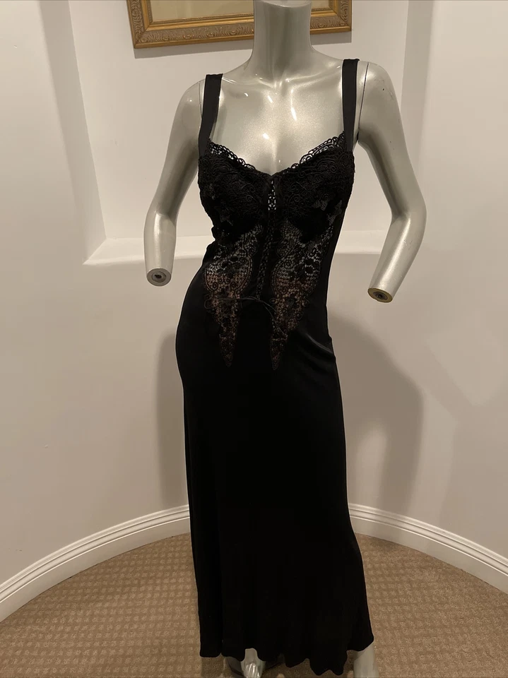 Vestido maxi slip RITMO di PERLA vintage preto tamanho IT 46 - Imagem 4 de 4
