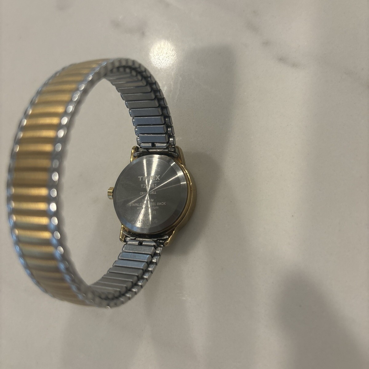 Timex Womens Watch T2H381 Indiglo Quartz Petite 2-Tone White Dial Expansion Band Timex T2H381 Women main image 2