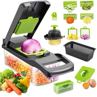 16 in 1 Gemüseschneider Manuell Set, Vegetable Chopper Cutter Slicer, mit 7 A...