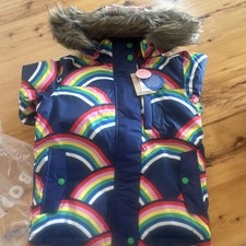 Mini Boden Girls Rainbow Waterproof Insulated Hooded Puffer Jacket Navy 7-8Y