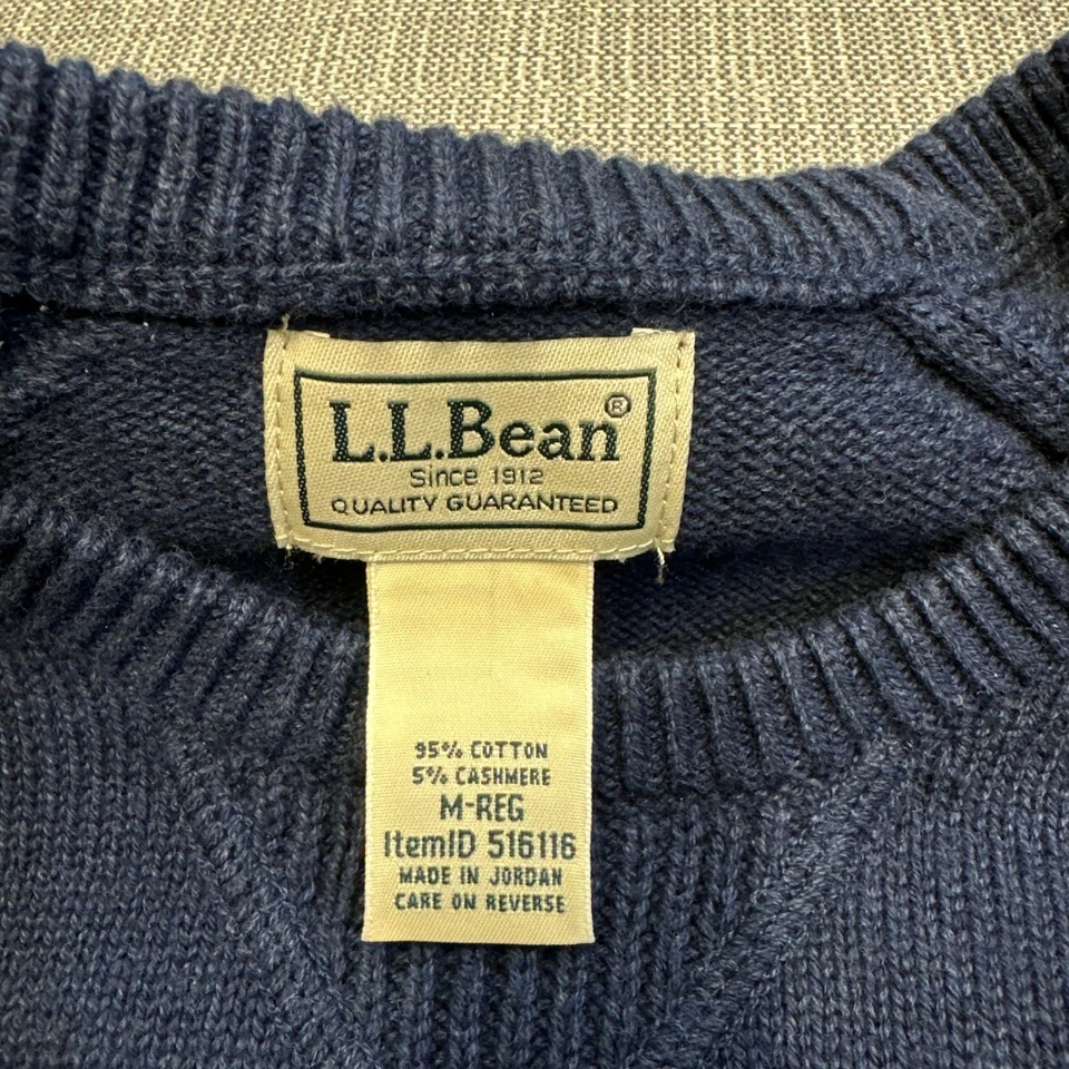 LL Bean Sweater Mens Medium Cashmere Blend Crewneck Navy Blue Timeless - Image 2 of 4